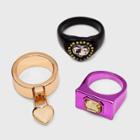 Signet Stone And Heart Padlock Charm Band Ring Set 3pc - Wild Fable , Grey
