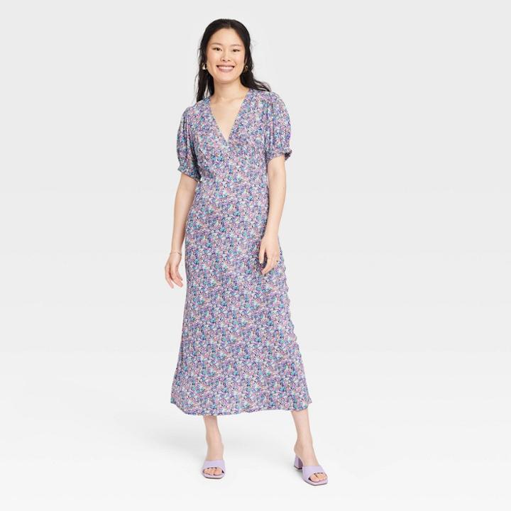 Women's Puff Short Sleeve Dress - A New Day Floral