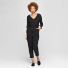 Women's 3/4 Sleeve V-neck Belted Jumpsuit - Prologue Black