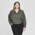 Women's Plus Size Long Sleeve Crop Utility Bomber Jacket - Prologue Deep