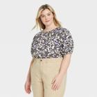 Women's Plus Size Floral Print Long Sleeve Pleated Blouse - Ava & Viv Purple X