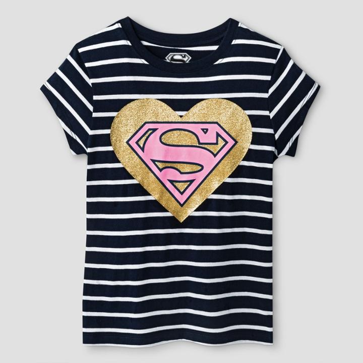 Girls' Supergirl Short Sleeve T-shirt - Navy/white Xl (14-16), Size: Xl(14-16), Blue