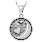 Women's Journee Collection Moon And Back Textured Pendant Necklace In Sterling Silver -