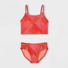Girls' Floral Print Patchwork Midkini Set- Art Class Coral Pink
