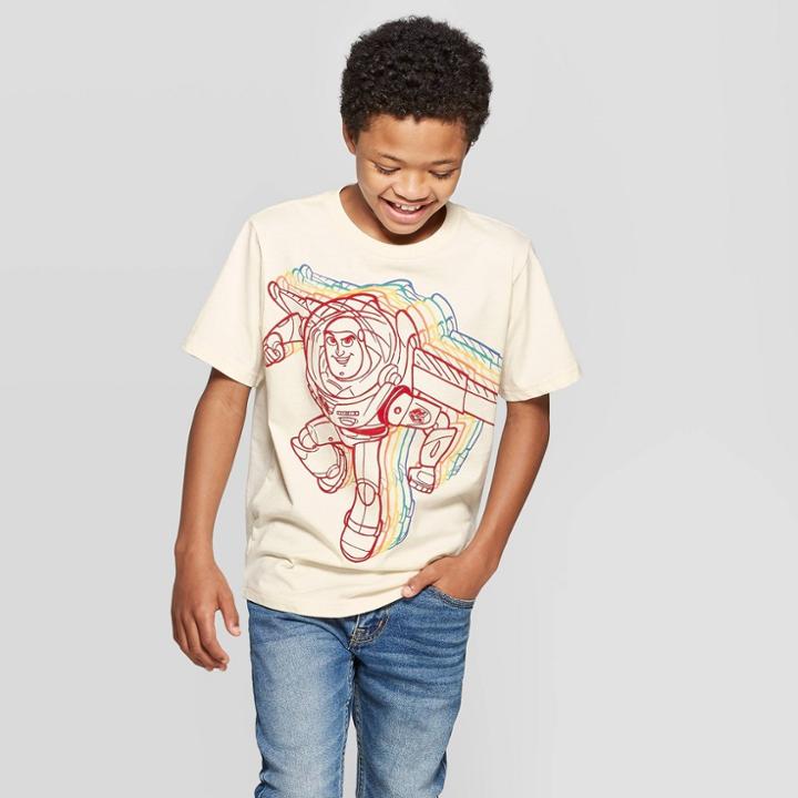 Boys' Toy Story Buzz Lightyear Curved Hem Short Sleeve T-shirt - Off-white (beige)