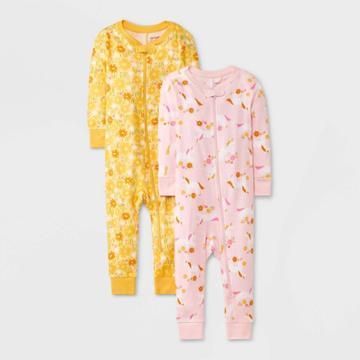 Baby Girls' 2pk Unicorn & Daisy Tight Fit Pajama Romper - Cat & Jack Pink