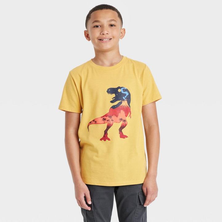 Boys' Landscape T-rex Short Sleeve Graphic T-shirt - Cat & Jack Mustard Yellow