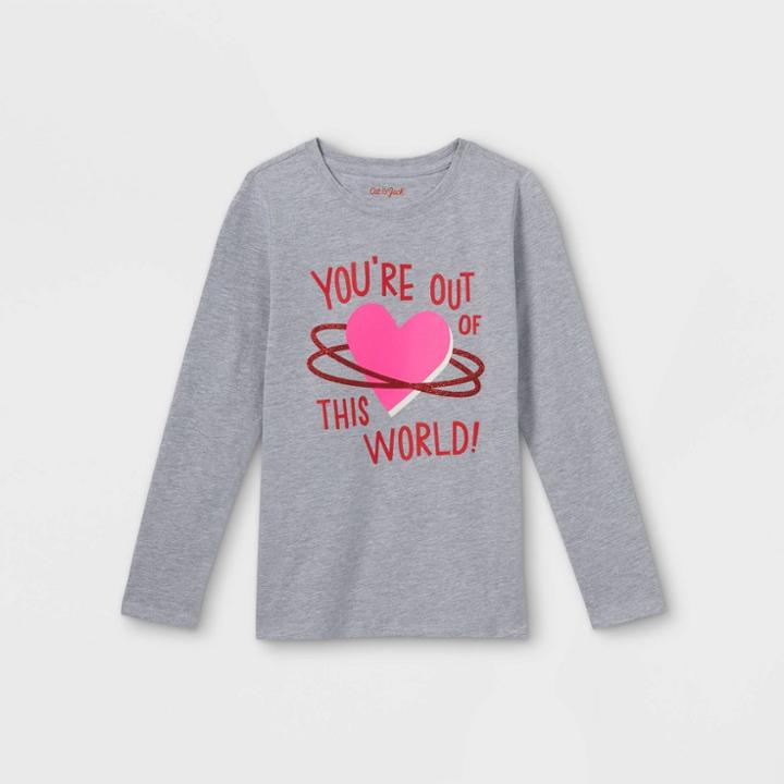 Girls' 'valentine's Day Space' Long Sleeve Graphic T-shirt - Cat & Jack Heather Gray