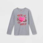 Girls' 'valentine's Day Space' Long Sleeve Graphic T-shirt - Cat & Jack Heather Gray