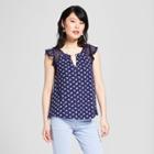 Women's Floral Print Short Sleeve Lace Sleeve Top - 3hearts (juniors') Navy