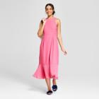 Women's Striped Sleeveless Ruffle Hem Midi Dress - A New Day Pink
