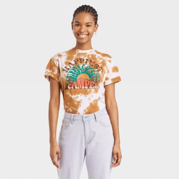 Fifth Sun Women's Happiest Camper Short Sleeve Graphic T-shirt - Brown Tie-dye