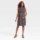 The Nines By Hatch Sleeveless Smocked Jersey Maternity Dress Tan Leopard Print