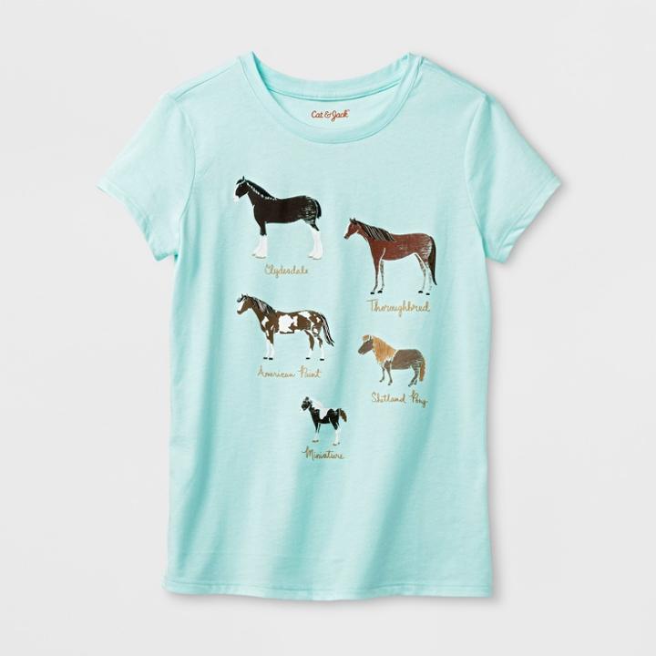 Girls' Short Sleeve Horses Graphic T-shirt - Cat & Jack Blue