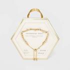Gold Plated Pearl And Crystal Beaded Triple Strand Adjustable Bracelet - A New Day White, Women's,