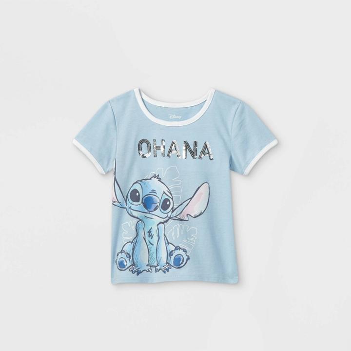 Toddler Girls' Disney Stitch Ohana Short Sleeve Graphic T-shirt - Blue 2t - Disney