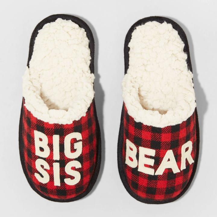 Girls' Family Sleep Big Sis Bear Slippers - Wondershop Red