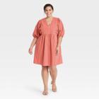 Women's Plus Size Puff Short Sleeve Dress - A New Day Orange