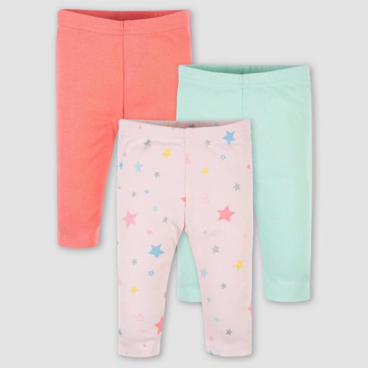 Gerber Baby Girls' 3pk Rainbow Pull-on Pants - Pink Newborn