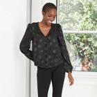 Women's Puff Long Sleeve Wrap Top - A New Day Black