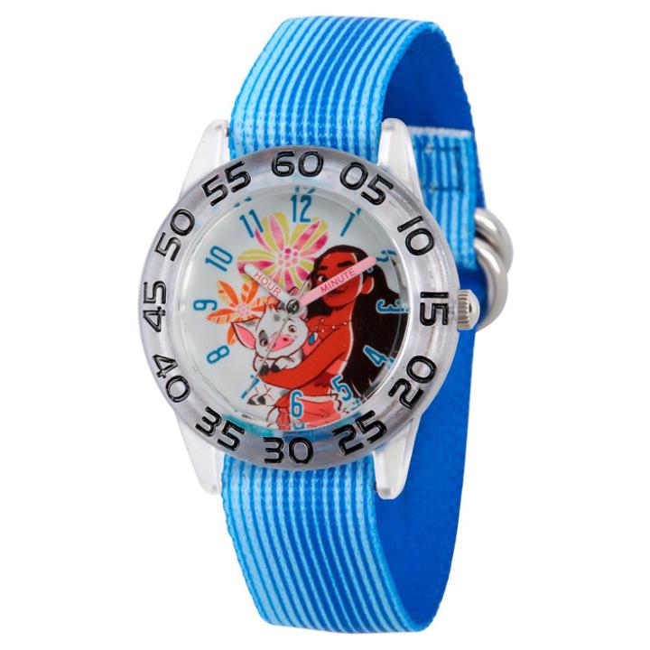 Girls' Disney Moana And Pua Clear Plastic Time Teacher Watch - Blue
