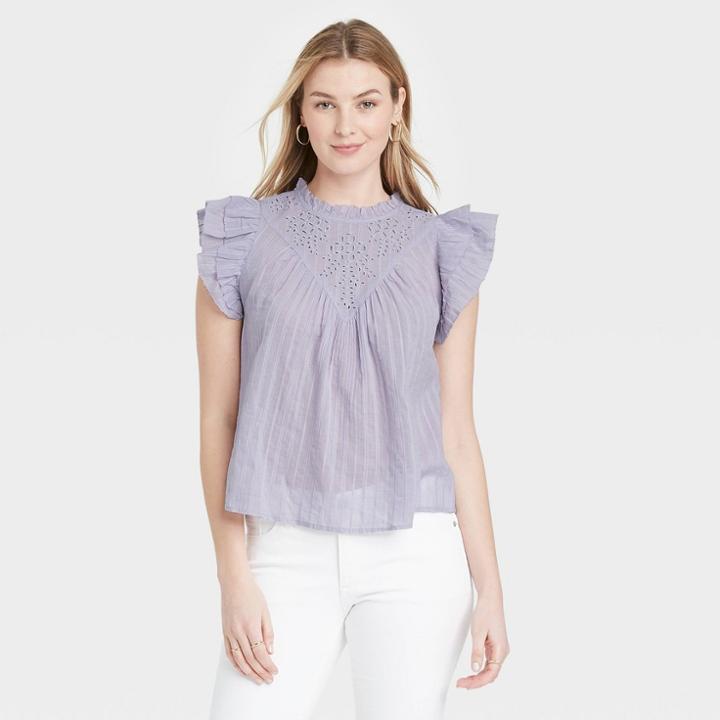 Women's Ruffle Sleeveless Eyelet Blouse - Universal Thread Lilac