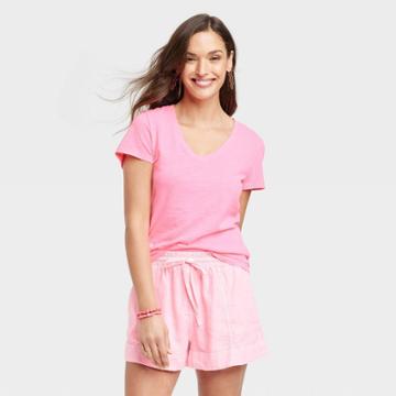 Women's Slim Fit Short Sleeve V-neck T-shirt - Universal Thread Neon Pink