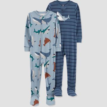 Carter's Just One You Baby Boys' 2pk Sharks And Striped Footed Pajama - 12m, One Color