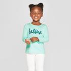 Toddler Girls' Long Sleeve 'believe' Graphic T-shirt - Cat & Jack Aqua