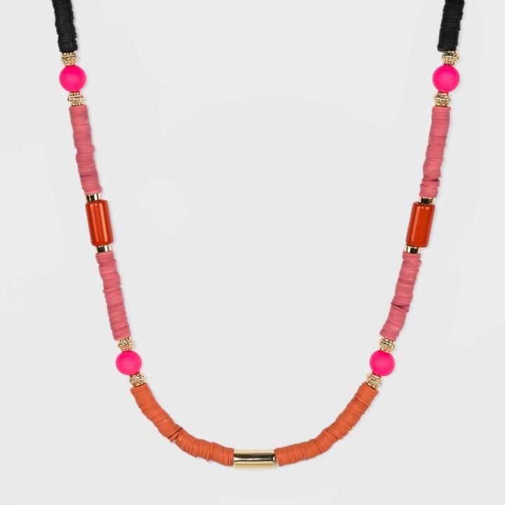 Black, Orange And Pink Beaded Long Necklace - A New Day Gold, Black/gold/orange