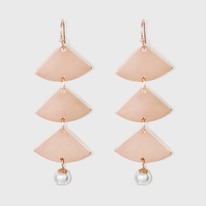 Three Triangular Coins And Faux Pearl Drop Earrings - A New Day Rose Gold