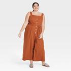 Women's Plus Size Sleeveless Button-front Jumpsuit - A New Day Brown