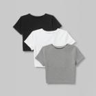 Women's Short Sleeve Cropped 3pk Bundle T-shirt - Wild Fable Xs, Black/gray/white
