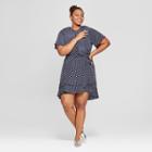 Women's Plus Size Polka Dot Flutter Sleeve High-low Dress - Ava & Viv Navy X, Blue