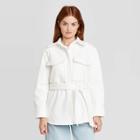 Women's Long Sleeve Belted Herringbone Shirt Jacket - Prologue White