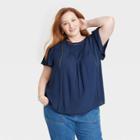 Women's Plus Size Flutter Sleeve Eyelet Embroidered Top - Knox Rose Navy Blue
