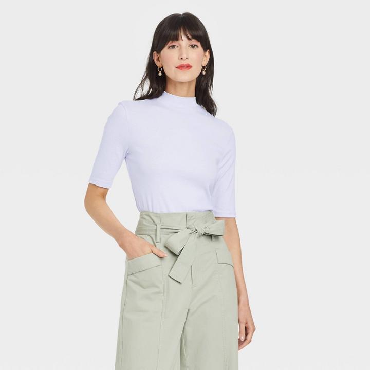 Women's Elbow Sleeve Mock Turtleneck T-shirt - A New Day Light Purple