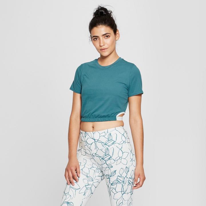 Women's Cropped Asymmetrical Cut Out T-shirt - Joylab Mediterranean Blue