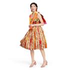 Women's Floral Print Sleeveless Square Neck Pleated Dress - Isaac Mizrahi For Target Red/orange Xs, Women's, Orange Red