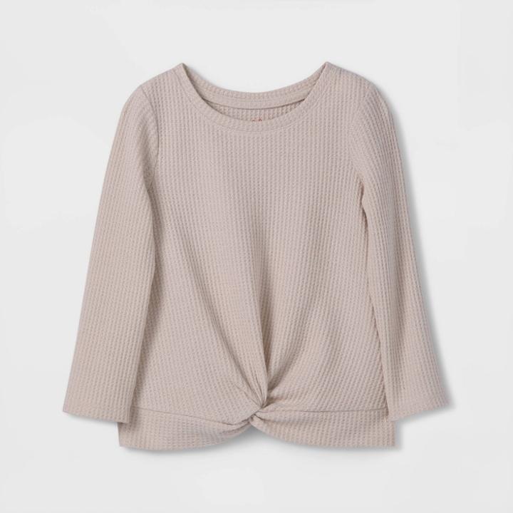 Toddler Girls' Solid Cozy Waffle Long Sleeve Top - Cat & Jack Cream