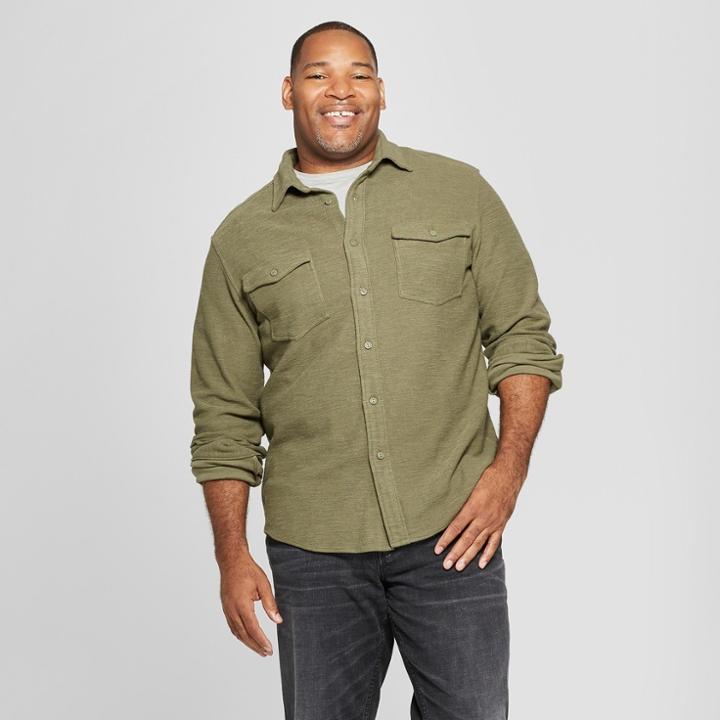 Men's Tall Knit Utility Button-down Shirt - Goodfellow & Co Forest Ranger Green