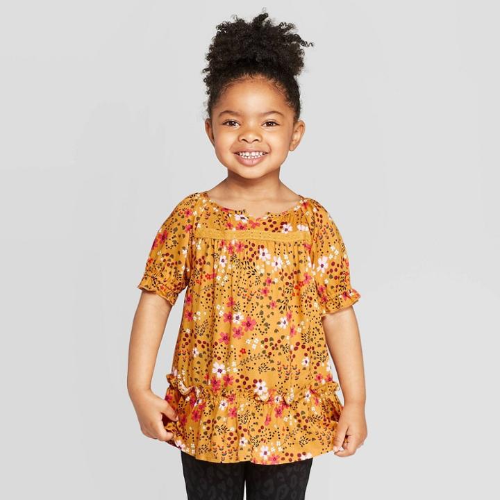 Toddler Girls' Short Sleeve Floral Blouse - Art Class Gold