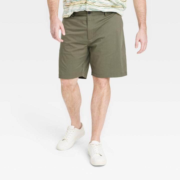 Men's Big & Tall Regular Fit 9 Tech Chino Shorts - Goodfellow & Co Olive Green