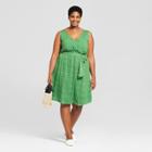 Women's Plus Size Polka Dot Sleeveless Tie Waist Dress - A New Day Green/white