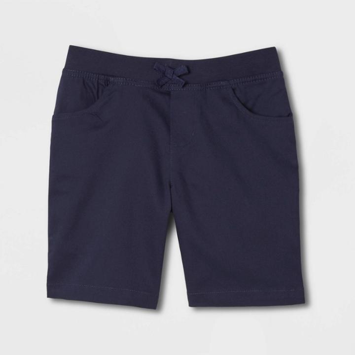 French Toast Girls' Uniform Pull-on Shorts With Knit Waistband - Navy