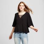 Women's Woven Lace-up Blouse - Mossimo Supply Co. Black