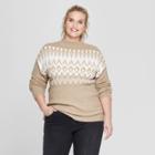 Plus Size Women's Plus Fairisle Long Sleeve Sweater - Ava & Viv Tan