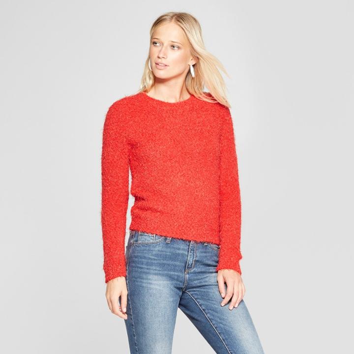 Women's Long Sleeve Eyelash Pullover Sweater - 3hearts (juniors') Red