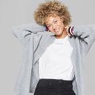 Women's Striped Ribbed Cardigan With Sport Cuffs - Wild Fable Heather Gray