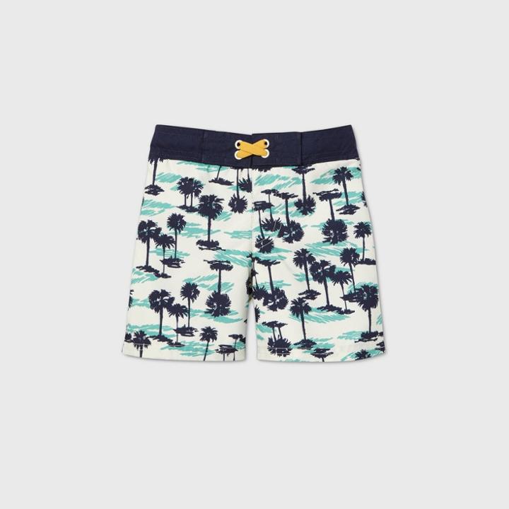 Toddler Boys' Palm Print Swim Trunks - Cat & Jack Blue/white